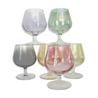 Set of 6 iridescent cognac glasses
