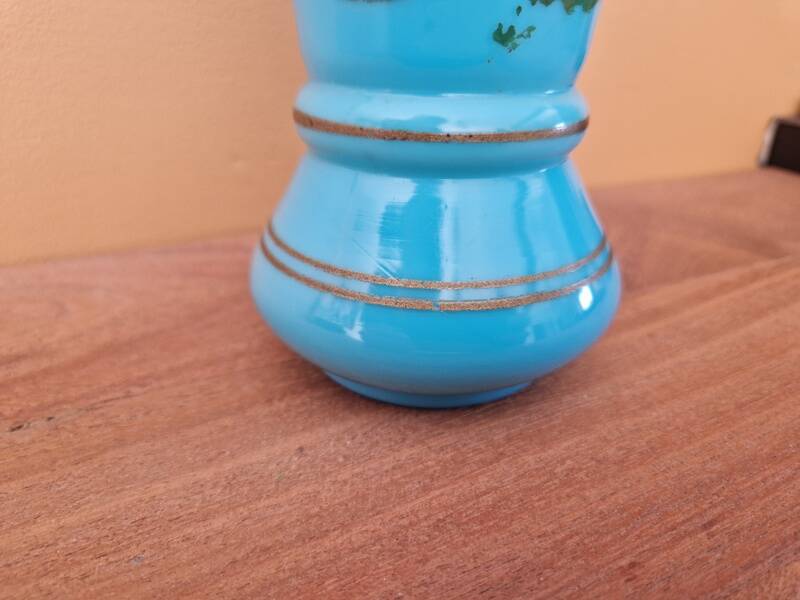 Blue opaline vase with floral decoration from the Napoléon III period.