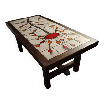 Ceramic and wood coffee table signed dan vallauris 1950/1960