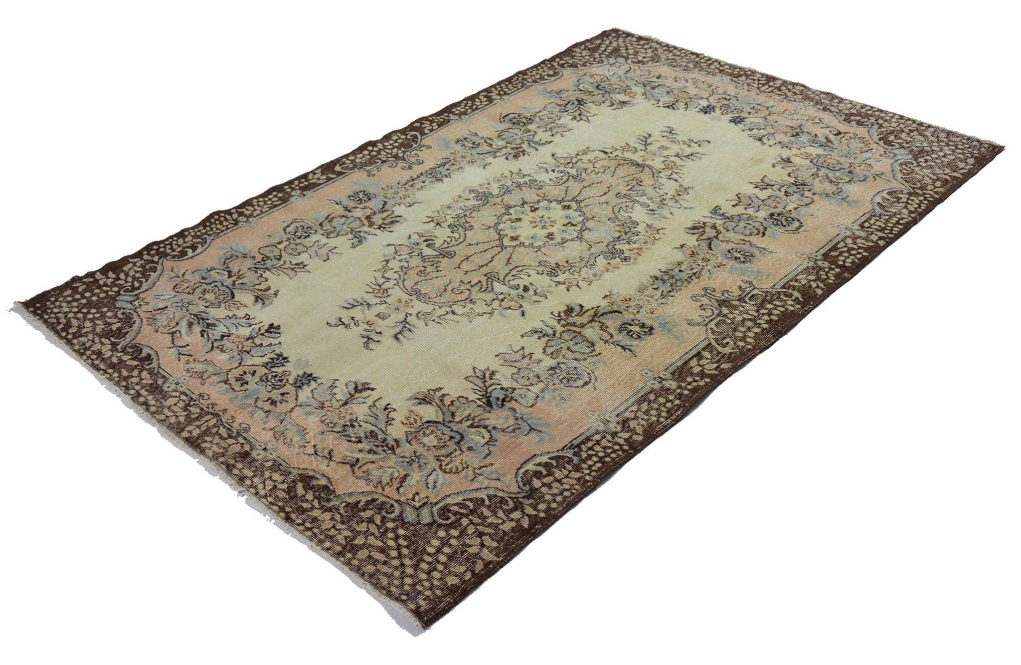 Vintage Turkish Carpet Beige and Brown Floral 271 x 174 cm