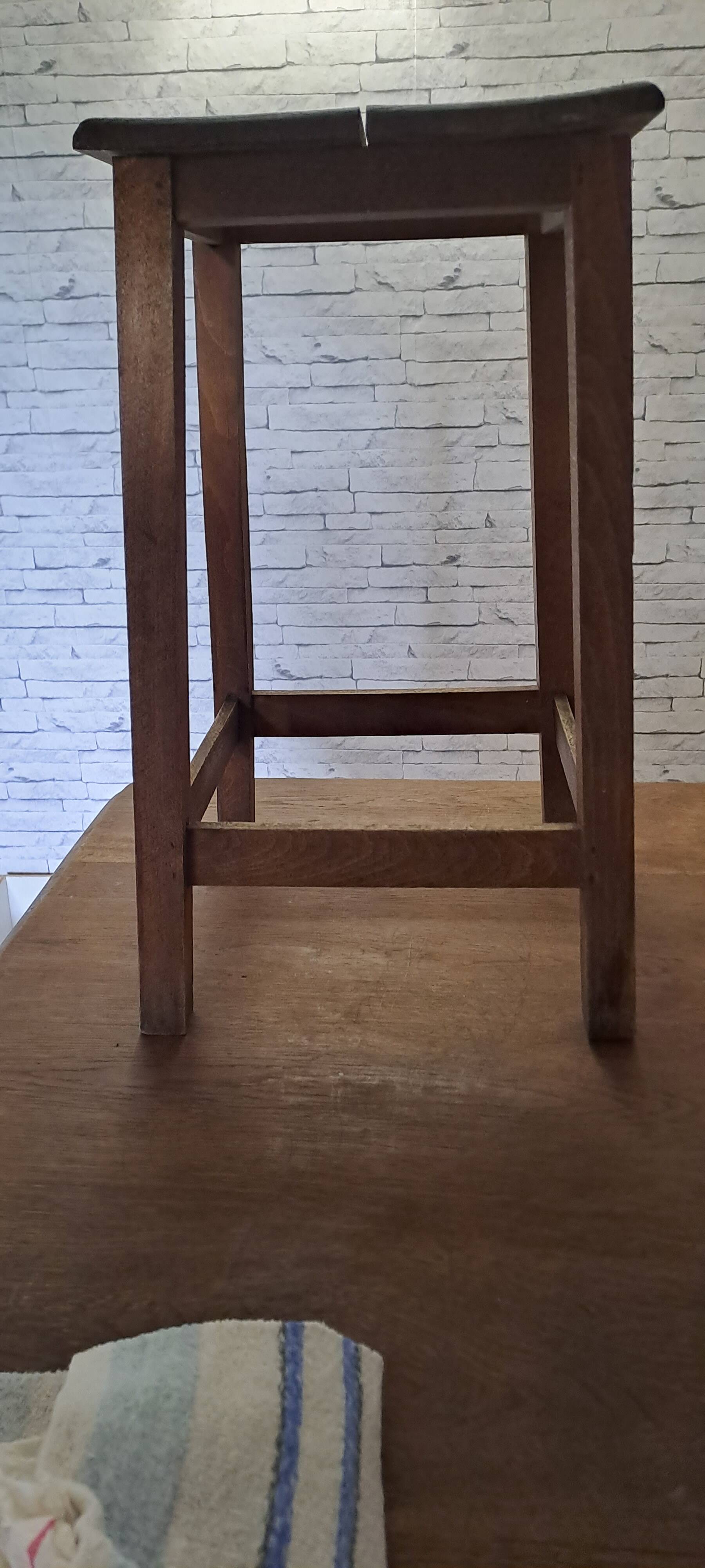 Square stool in brown stained wood 1940 French Popular Art