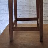 Square stool in brown stained wood 1940 French Popular Art