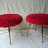 Pair of four-foot stools in vintage red moumoute