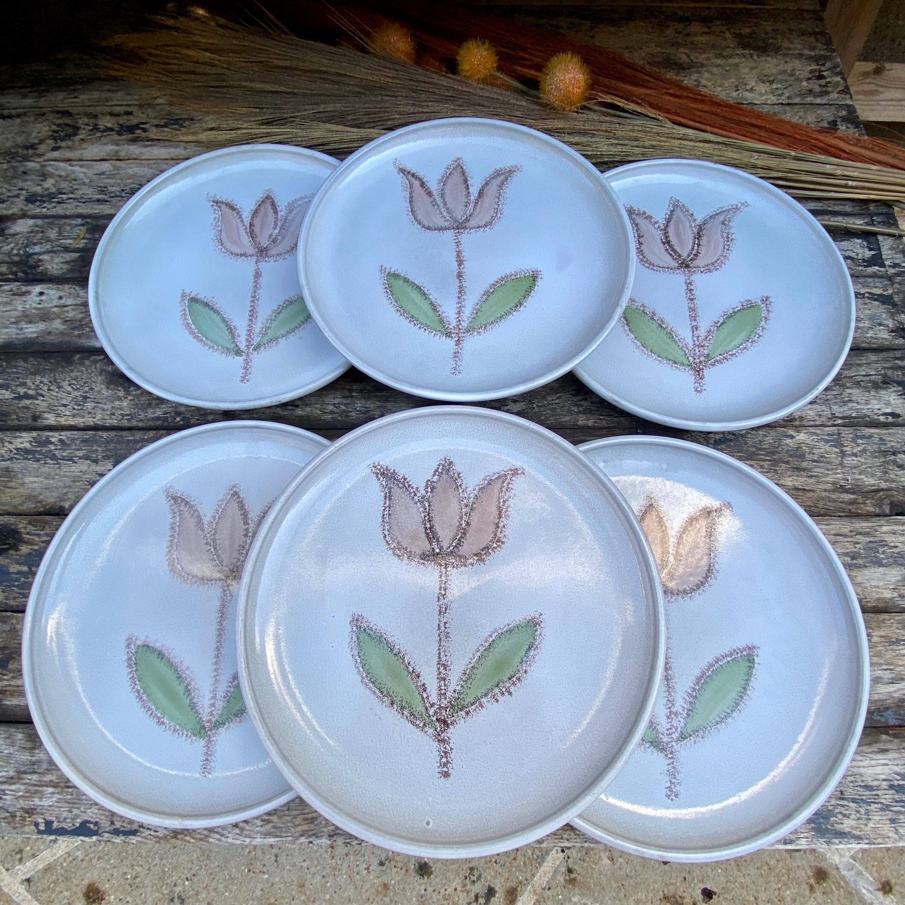 Set of 6 sandstone plates-Manufacture Niederviller