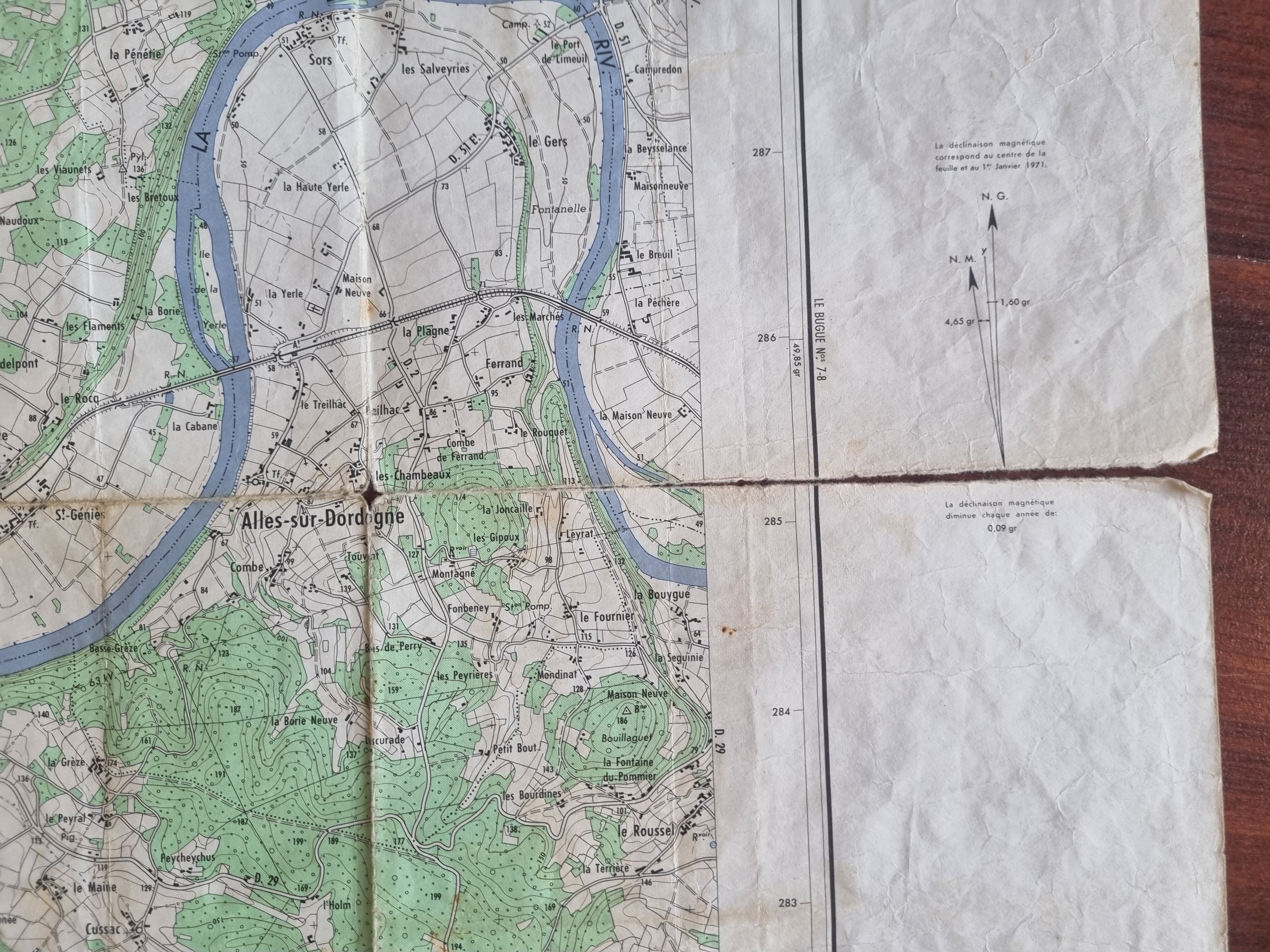 Carte ancienne Le Bugue 5-6 - 1/25000ème (1970)