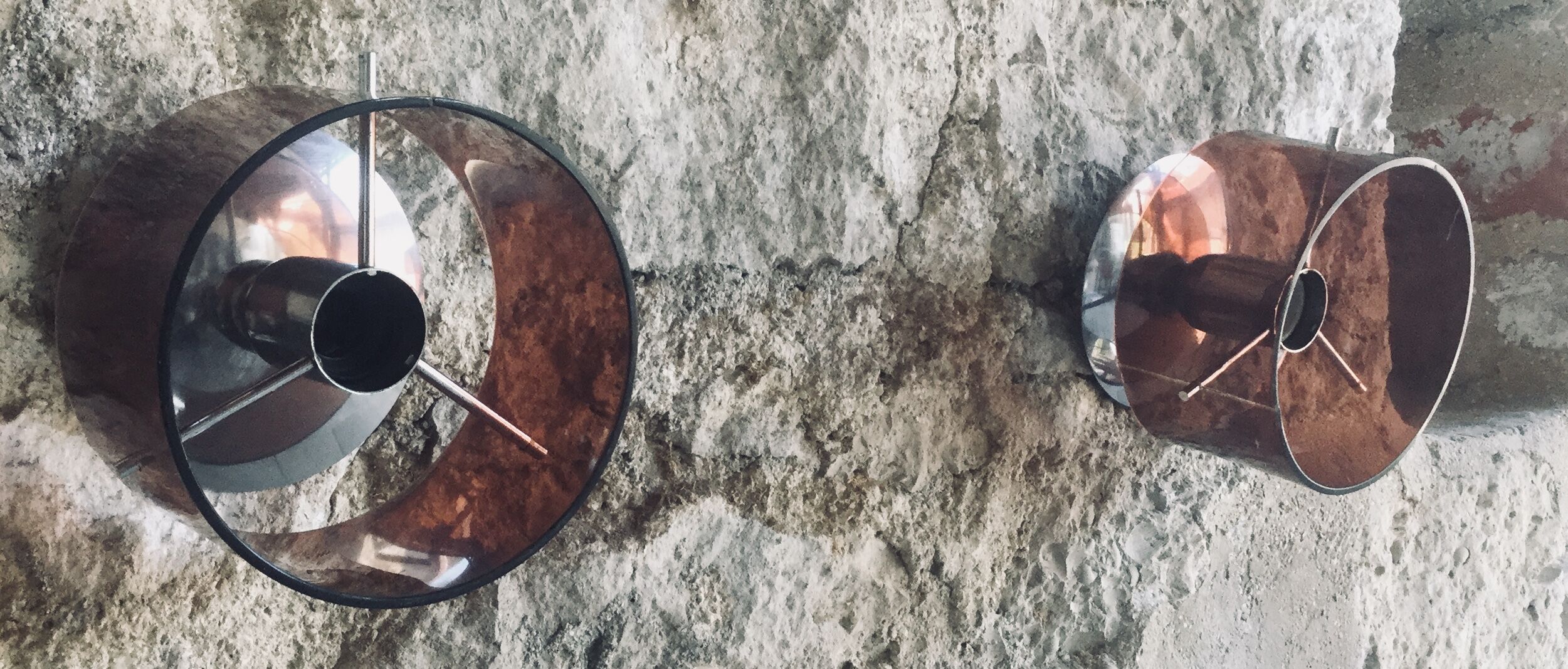 Pair of round sconces in plexigas and chrome metal  1970