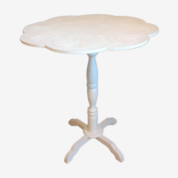 Table d'appoint blanche en bois peint et plateau décoré