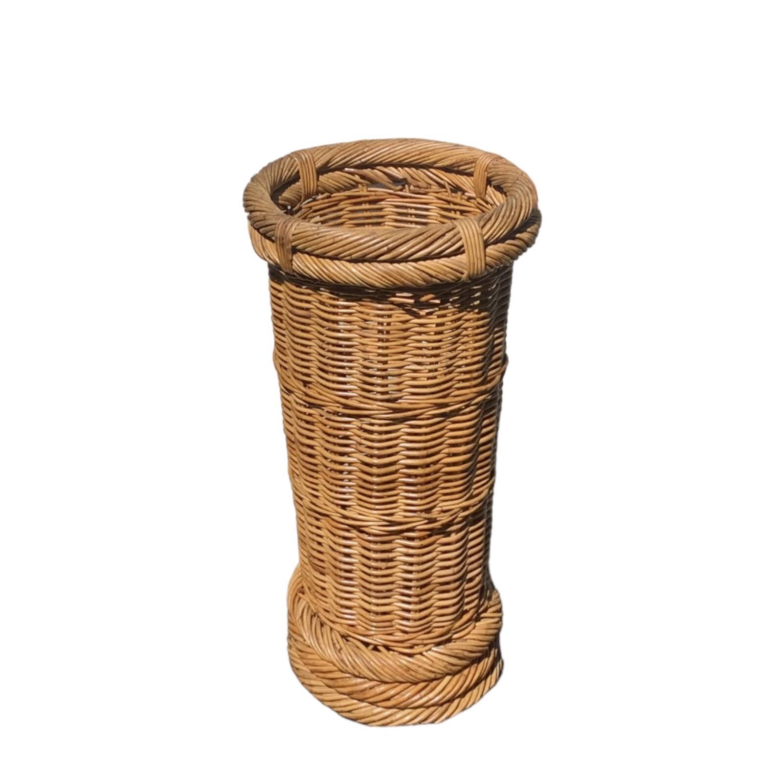 Vintage woven wicker umbrella stand