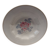 Set of 4 HBCM Creil et Montereau Pastel blue soup plates with pink pattern