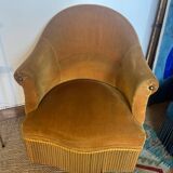 Vintage mustard yellow velvet toad armchair