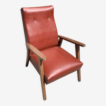 Fauteuil français vintage en cuir, années 1960