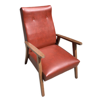 Fauteuil français vintage en cuir, années 1960