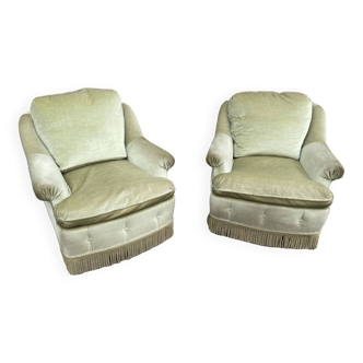 2 velvet Lounge armchairs from the 1950s
