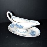 Sarreguemines Utschneider sauceboat Flore in blue floral earthenware