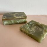 Cigarette box and ashtray in green onyx