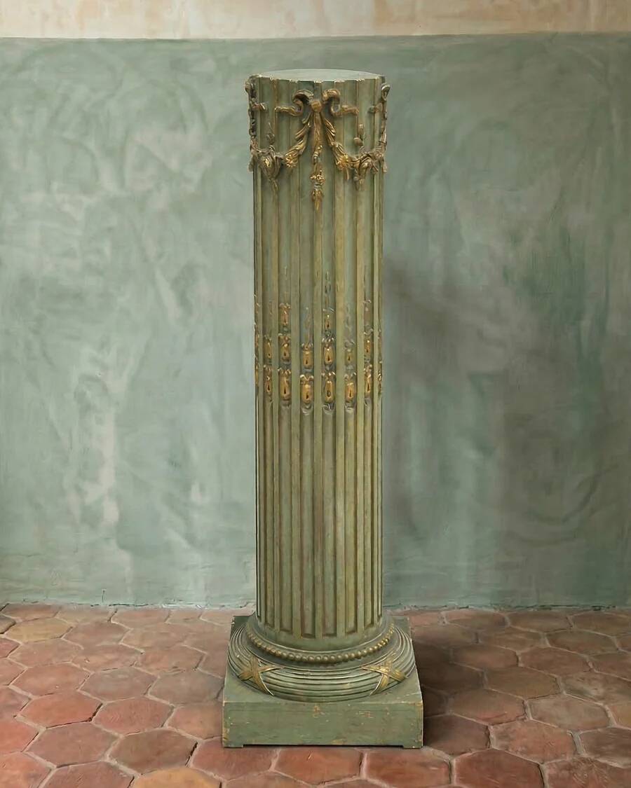 Olive green Louis XVI style pedestal column