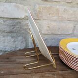 Set of 10 dessert plates with yellow border and floral decoration Sarreguemines