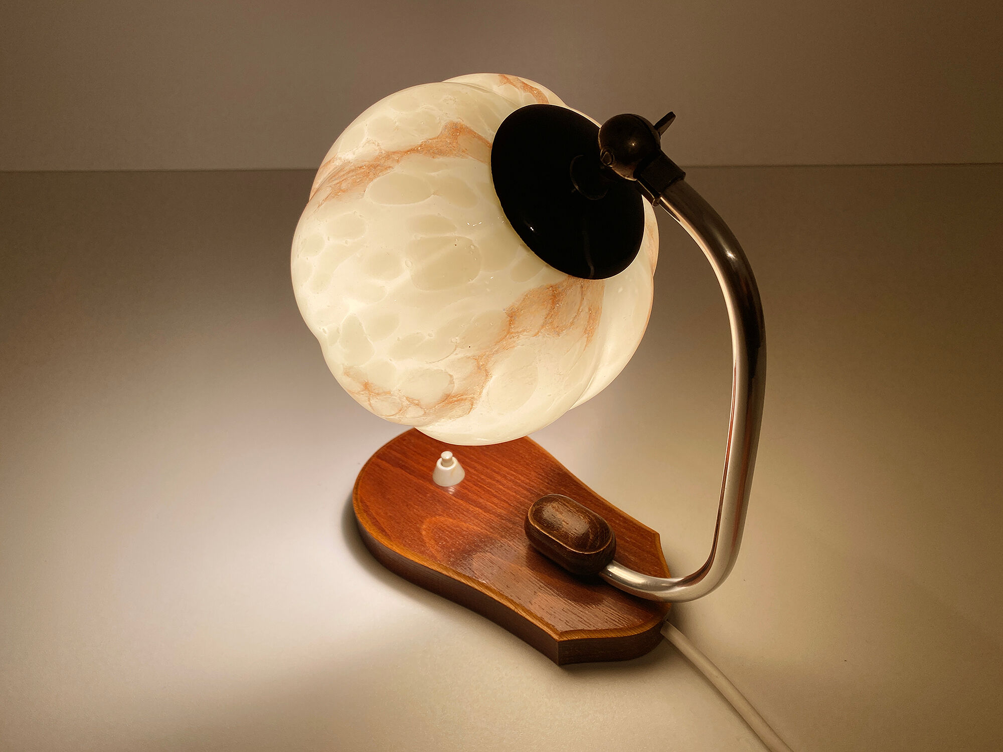 table lamp vintage art deco bauhaus, 30s, opaline marbled wood