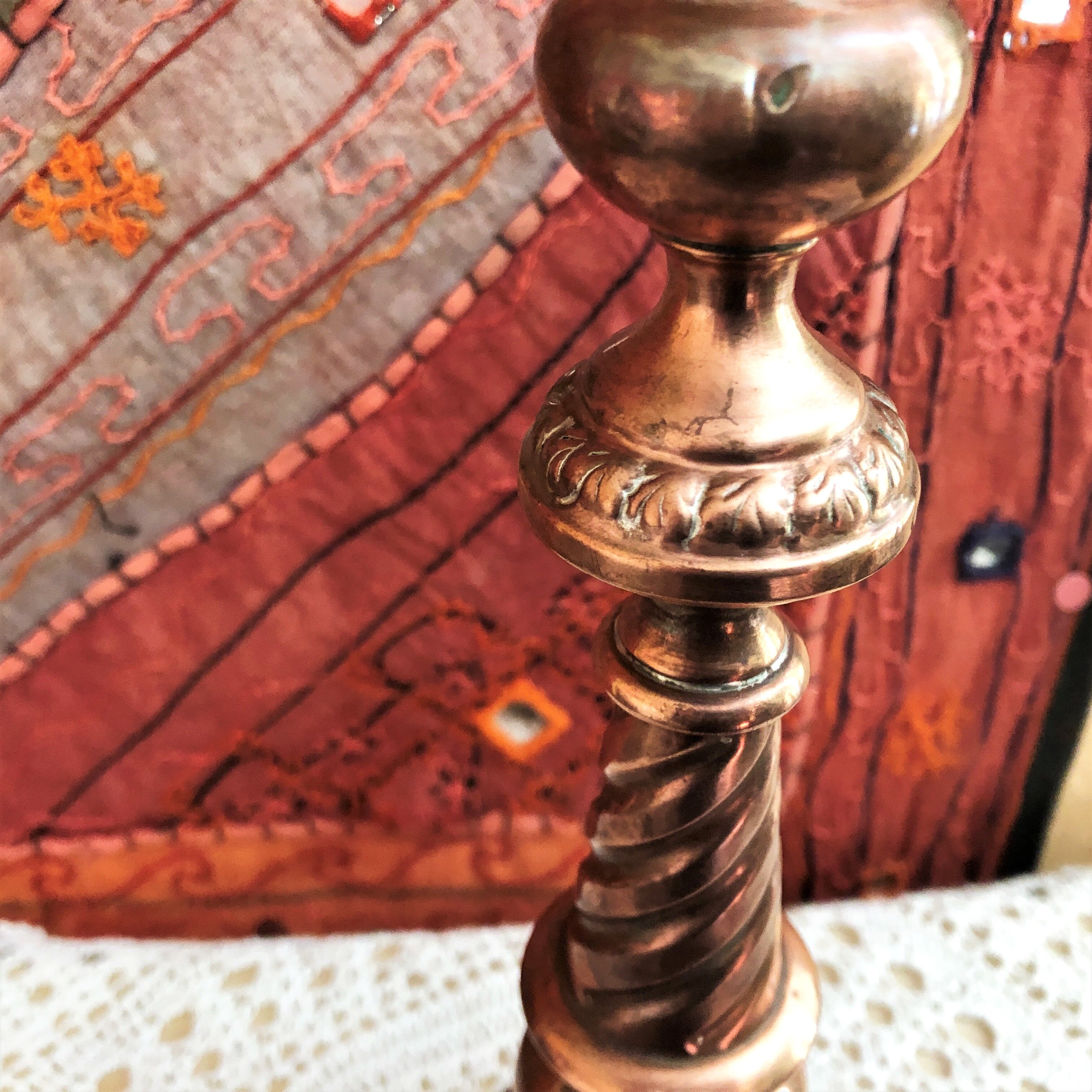 Red copper candle holder with punches