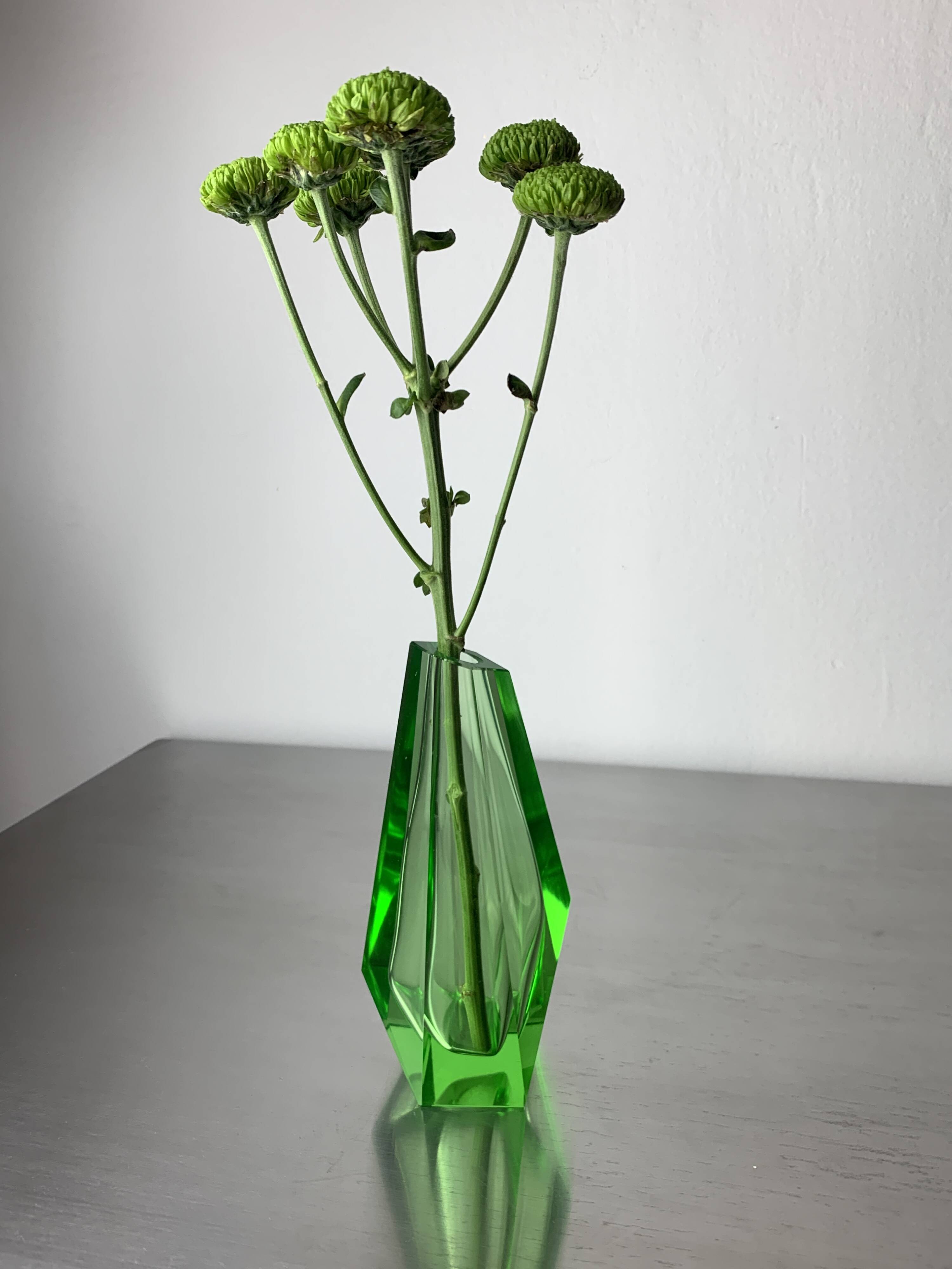 Green Faceted Vase by Seguso, Murano glass, Italy, 1970