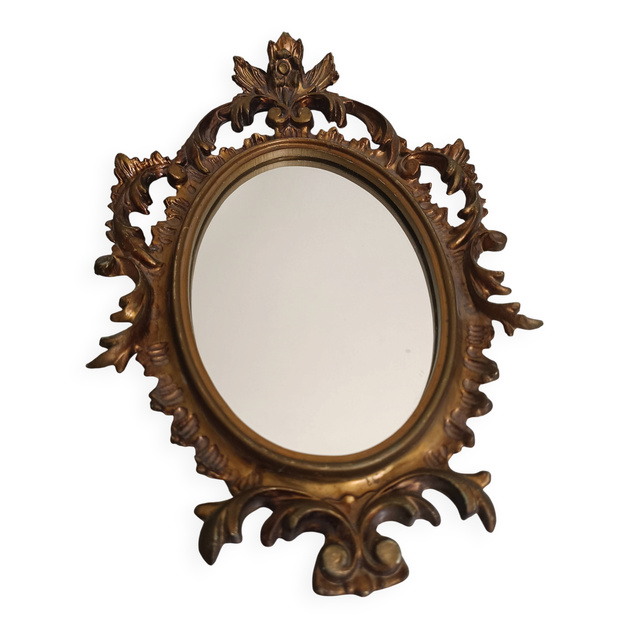 Small vintage Italian golden mirror in rococo baroque style from Italy, 1960s.