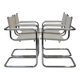 Set of 4 Chrome Sled-Base Chairs, Reupholstered in Italian Chioccarello Lin