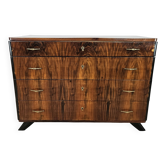 Art Decò chest of drawers in mahogany burl with lacquered profiles