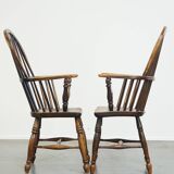 Set of 2 very charming antique English highback Windsor dining chairs