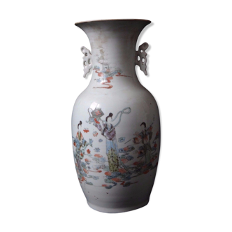 Vase Chinois porcelaine 43cm Qing femmes porcelaine Chine XIX