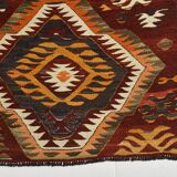 5x9 Red & Orange Faded Colors Anatolian Kilim Rug, 150x271Cm