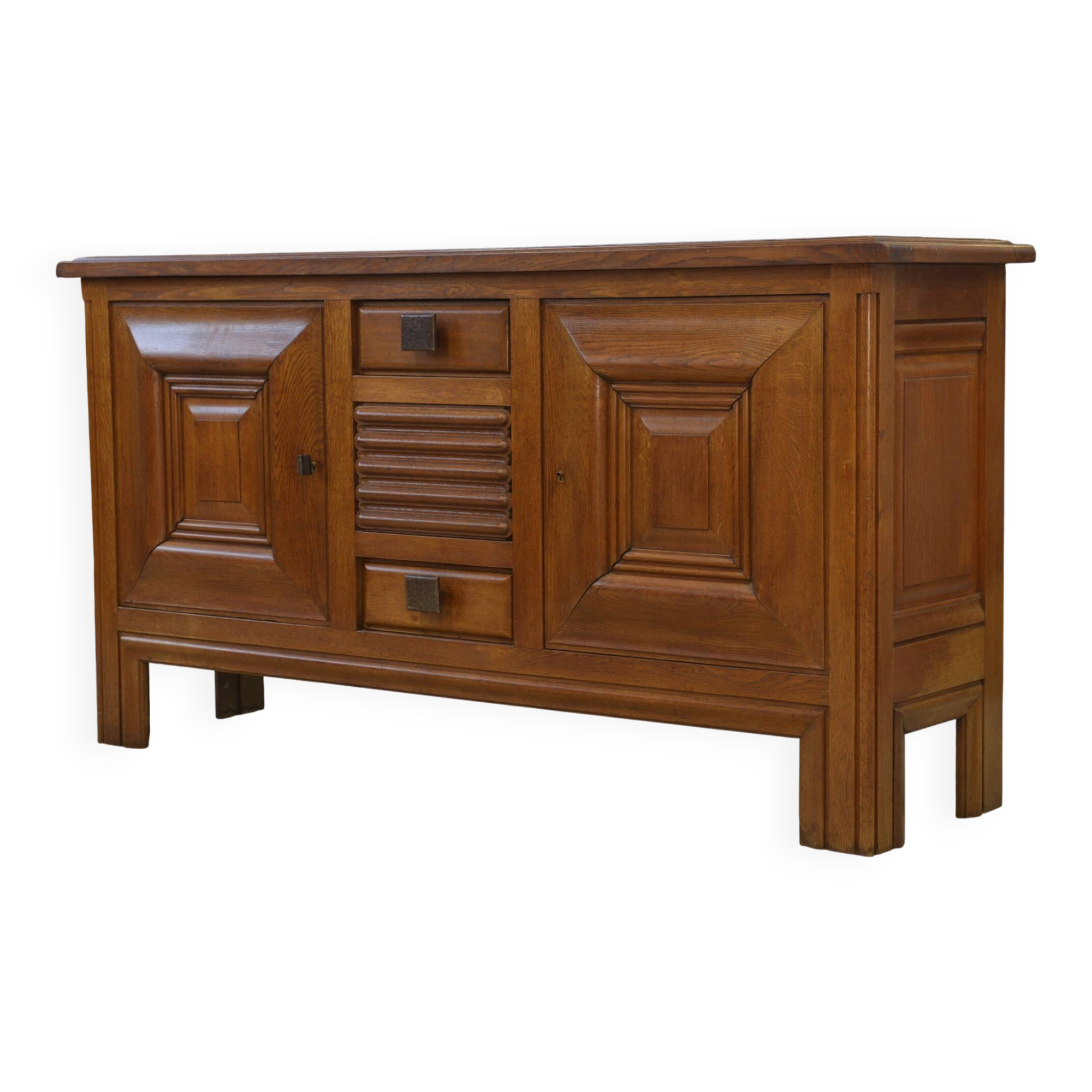 Oak and wrought iron sideboard signed by Charles Dudouyt, 1940s.