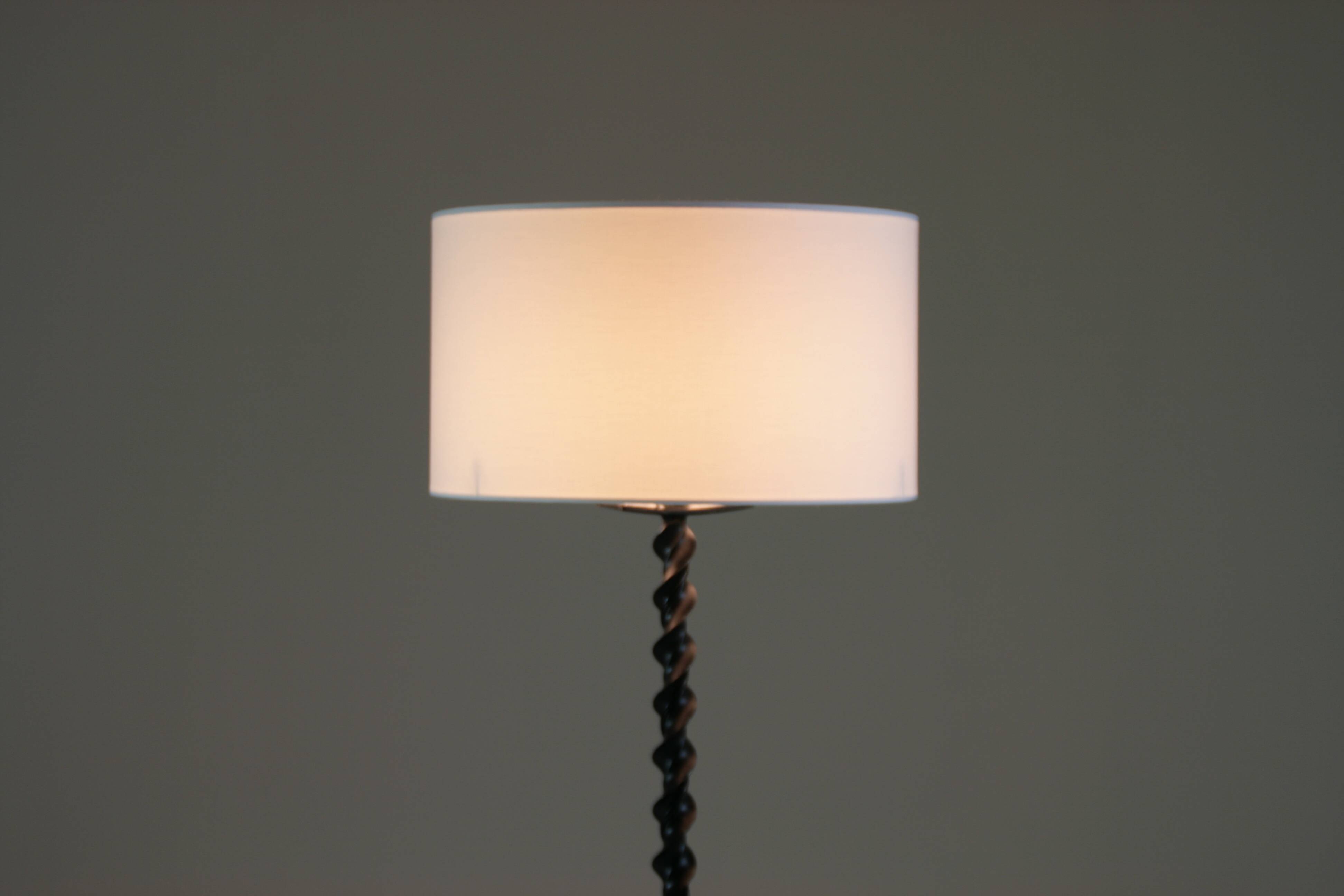 Twisted black metal brutalist floor lamp