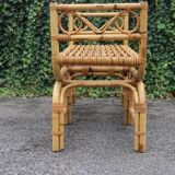 Rattan and brass bench