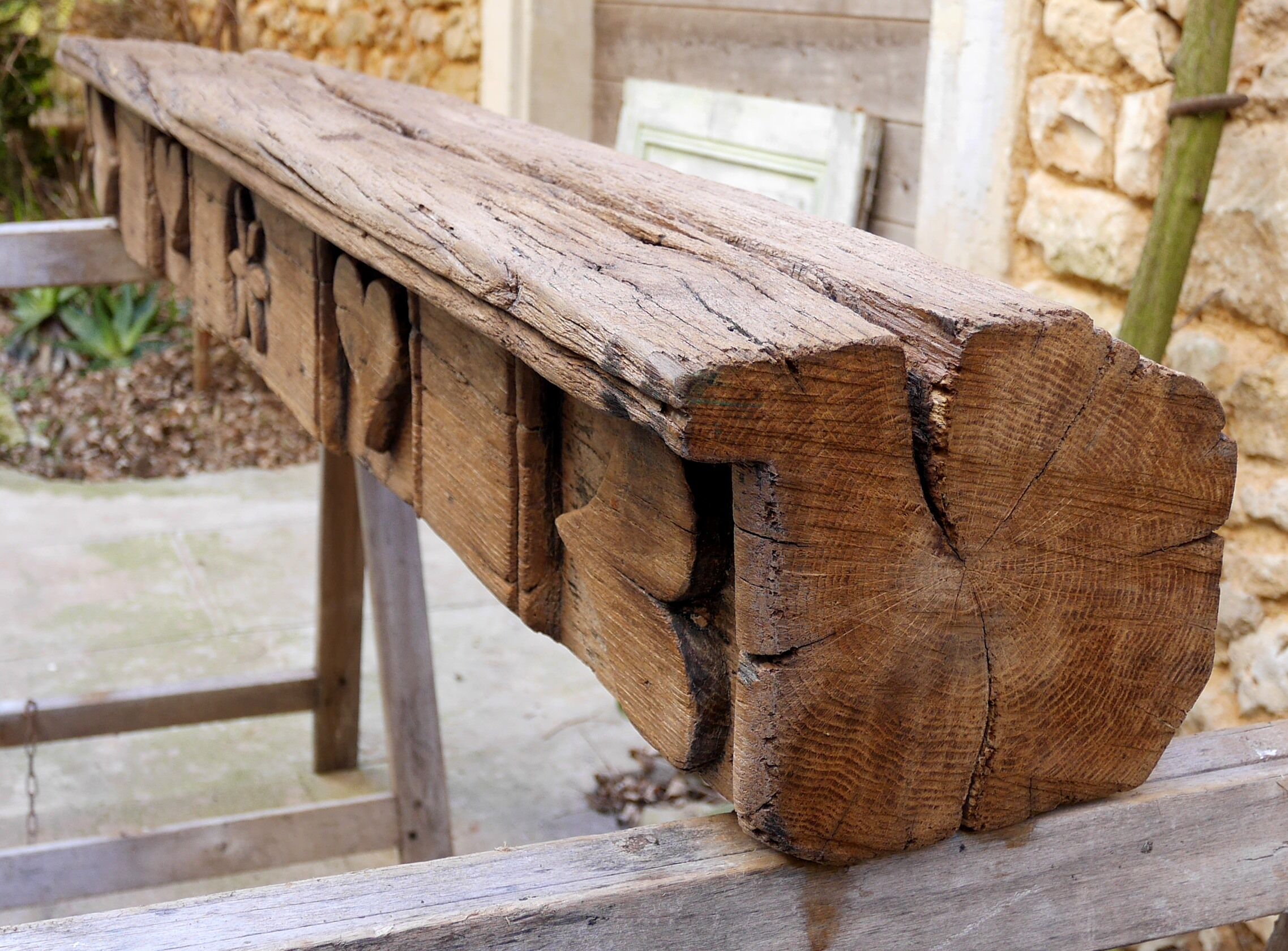 Old pediment beam carved lintel fireplace heart rosette