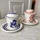 Duo of tea cups / herbal teas Sarreguemines colorful 50s