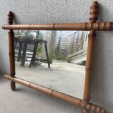 miroir ancien en bois tourné imitation bambou 1940