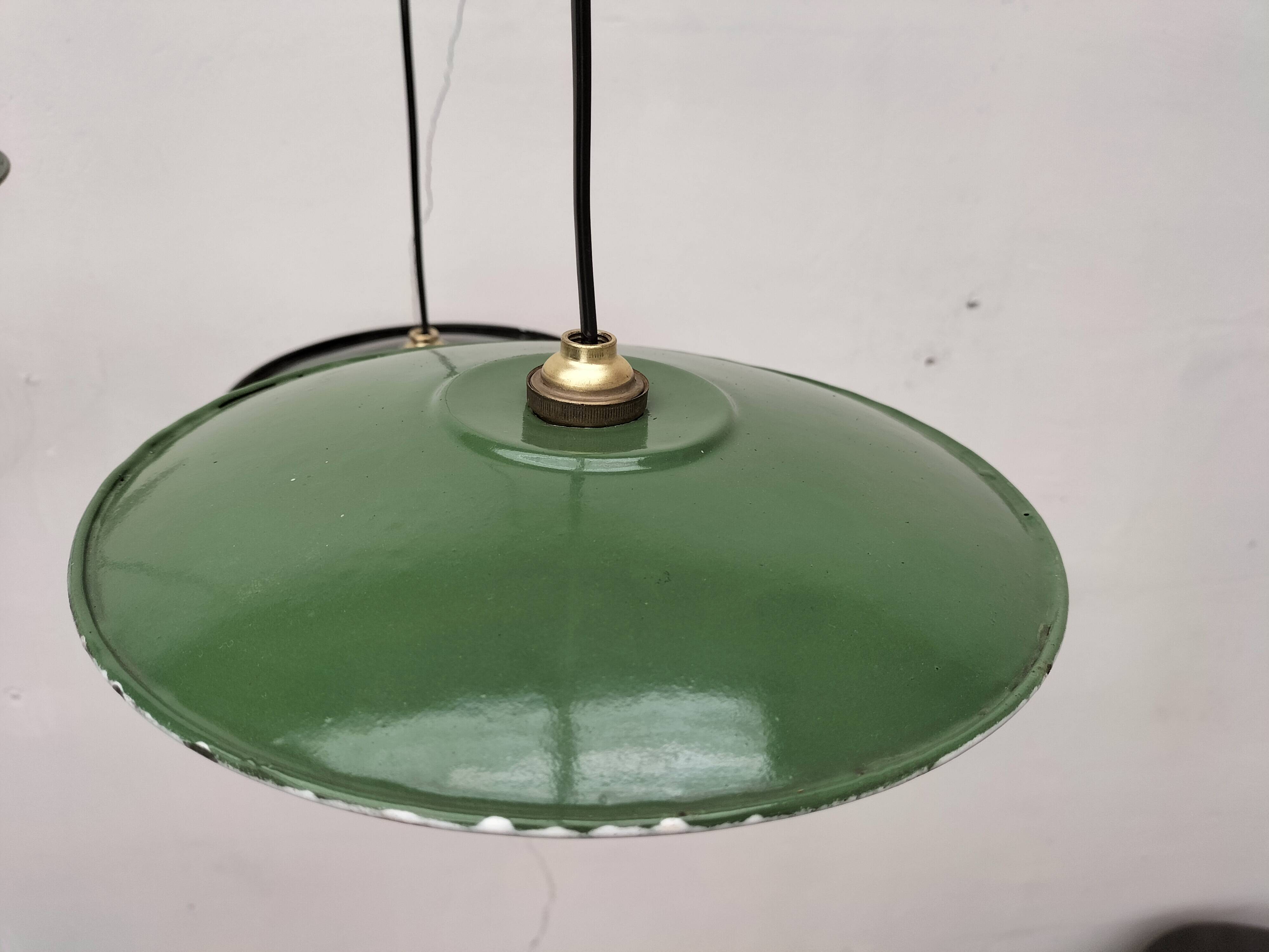 Enameled sheet metal pendant lights