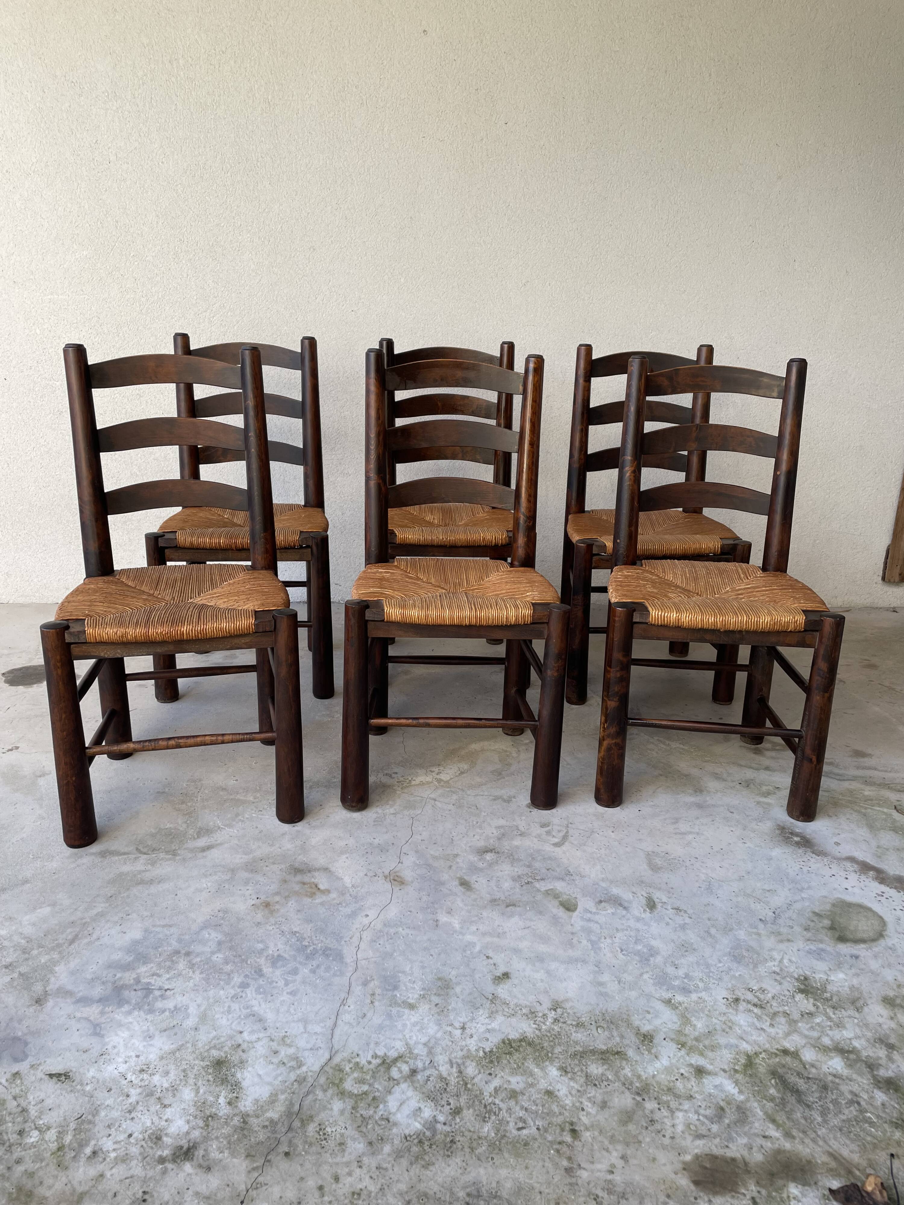 6 Brutalist Georges Robert chairs c.1950