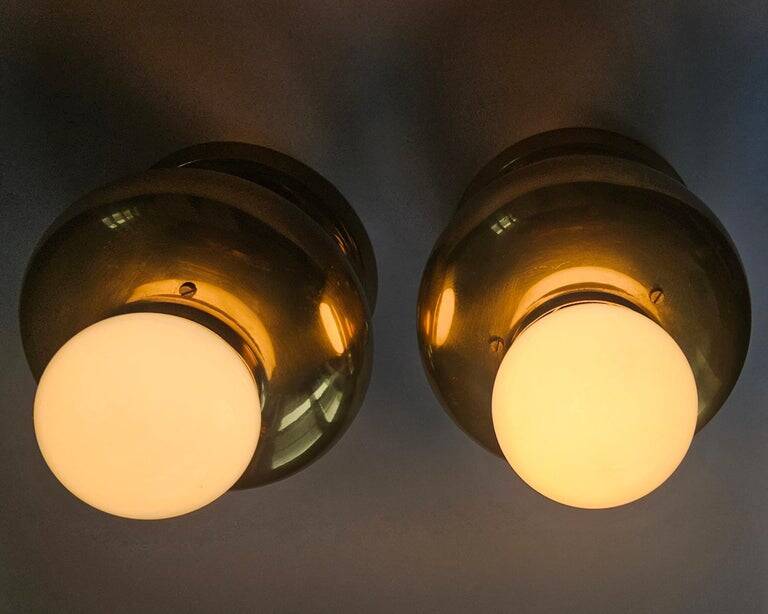 Pair of Brass Flush Mounts, Italy, 1970s