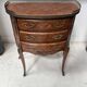 Half-moon commode in Louis XV style with cube marquetry from the 20th century.