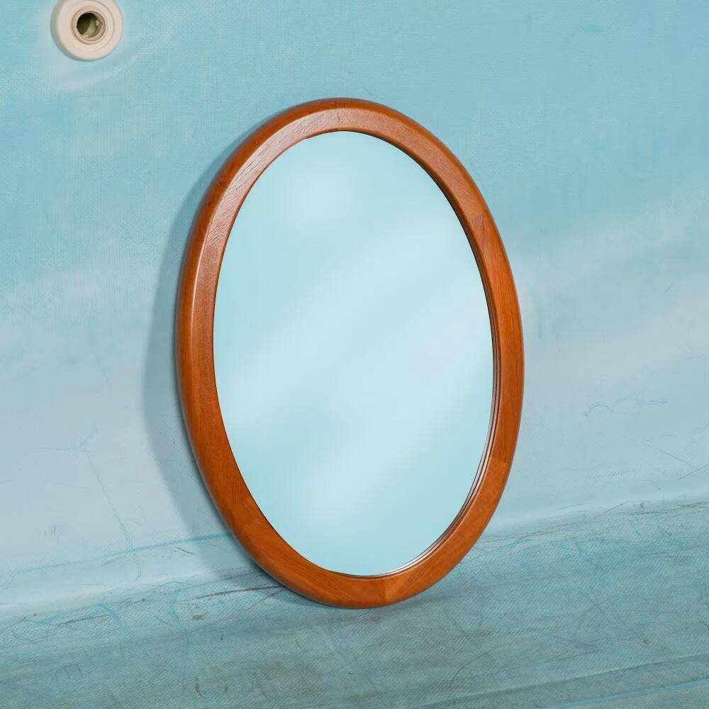 XL oval mirror vintage Danish design in teak by Christensen Silkeborg