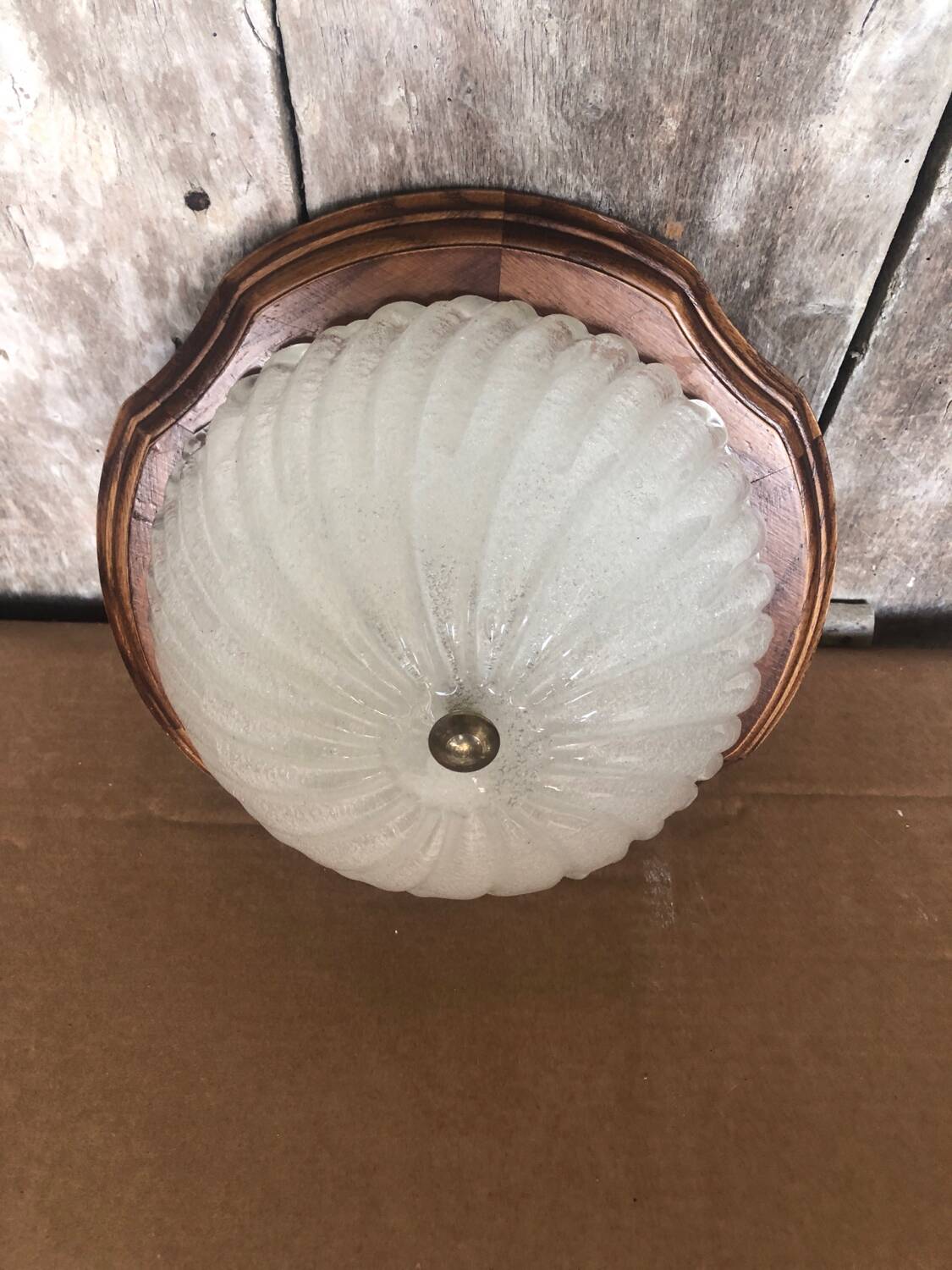 Old Bubble Glass Ceiling Light + Vintage Wood Contour #A705