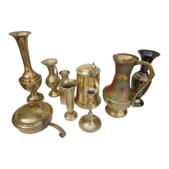 Set of decorative brass objects