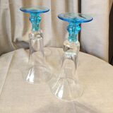 Paires de vases soliflores transparent pied bleu