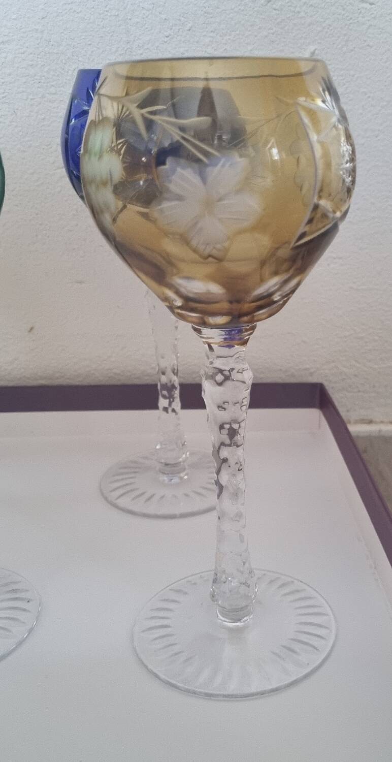 6 St Louis crystal colored glasses