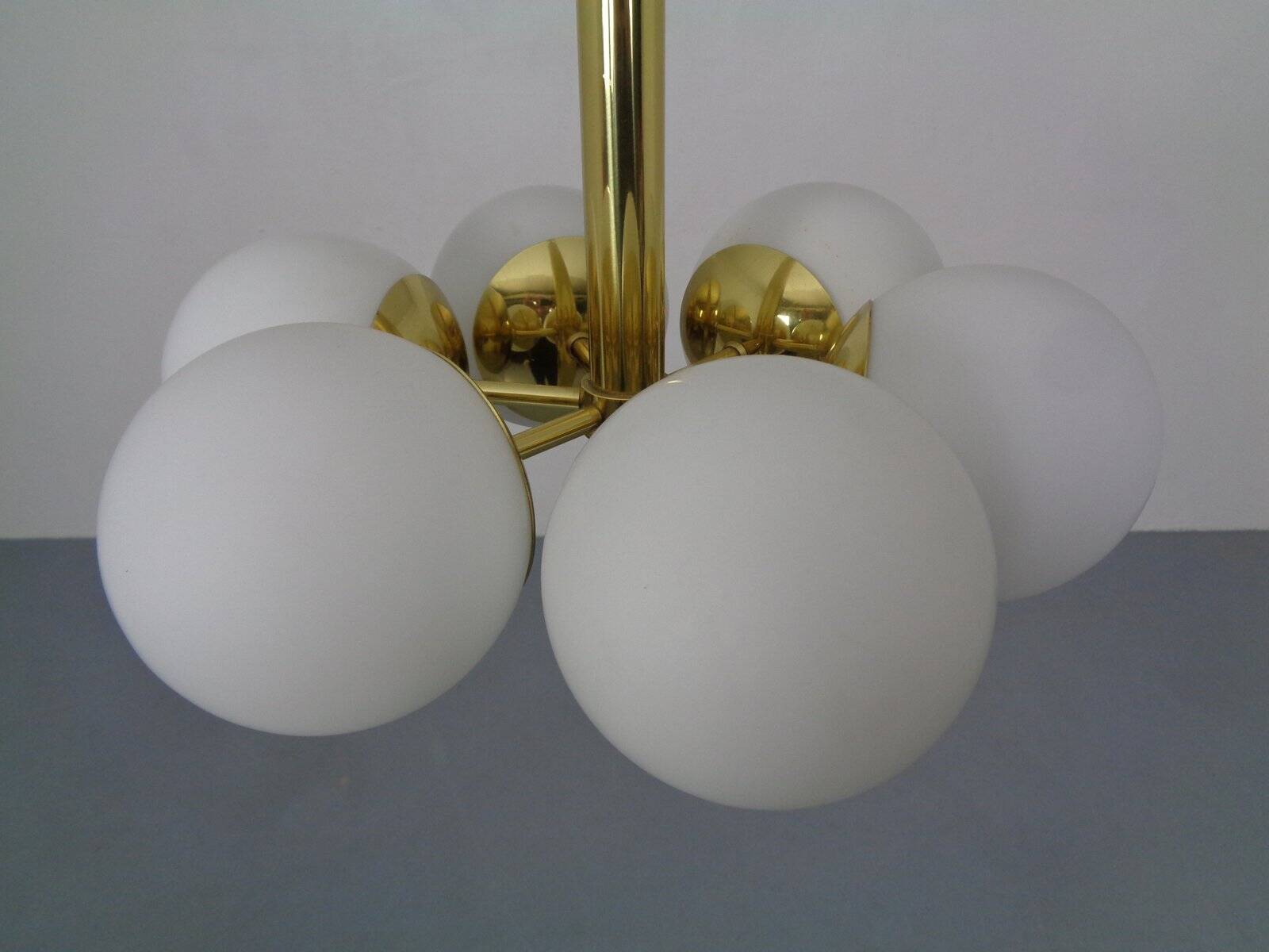 Sputnik brass and glass ceiling chandelier from Kaiser Idell / Kaiser Leuchten, Germany, 1960s