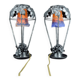 Pair of Wrought Iron Lamps, Vine Theme, Müller Frères, Art Deco, 1925
