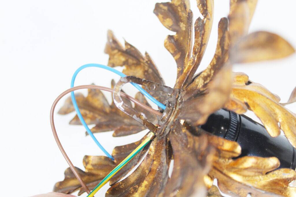 Small gilded floral flush mount light, Germany 1960s