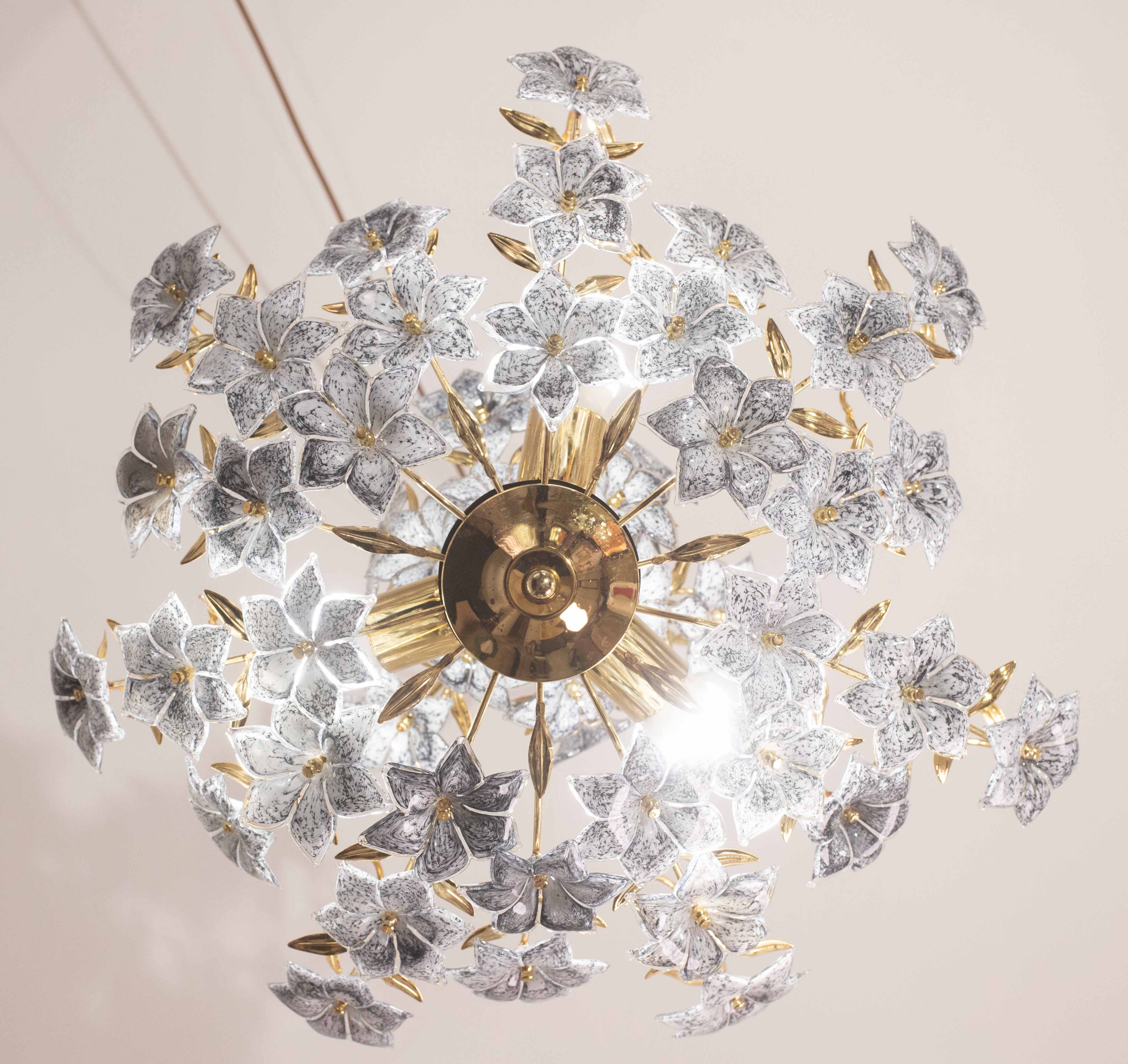 Fantastic Rare Murano Chandelier Full of Black Flowers, 1970s