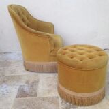 Armchair toad and his ottoman velvet mustard years 60